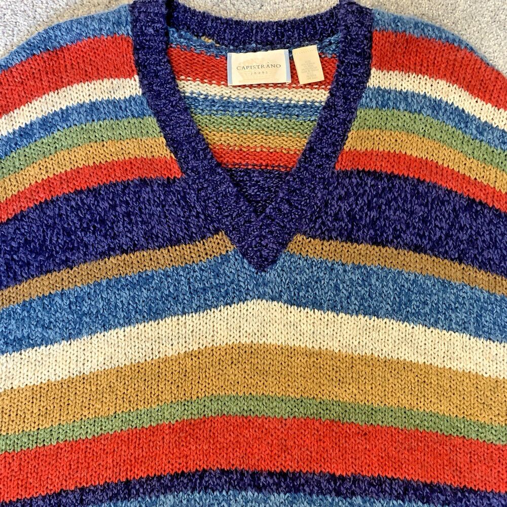 VTG 80s Capistrano Jeans Colorful Striped Sweater Vest Women's XL Taiwan R.O.C - Picture 2 of 7